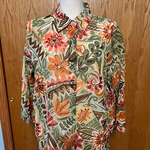 Alfred Dunner Sheer Blouse / 3/4 Sleeve / Floral/Tropical / Size 14